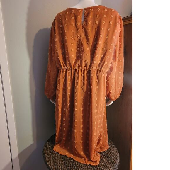 HANNA NIKOLE Terracotta Orange Maxi Dress 22W Plus Modest Boho Smocked Swiss Dot - Picture 4 of 10
